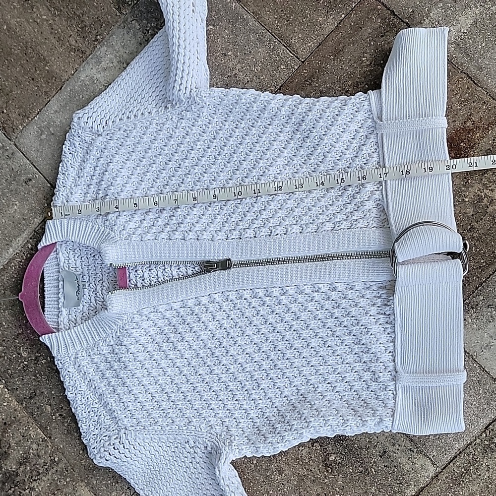 3.1 Phillip Lim White Textured Sweater Cropped Attached Belt Sz M Cotton Blend